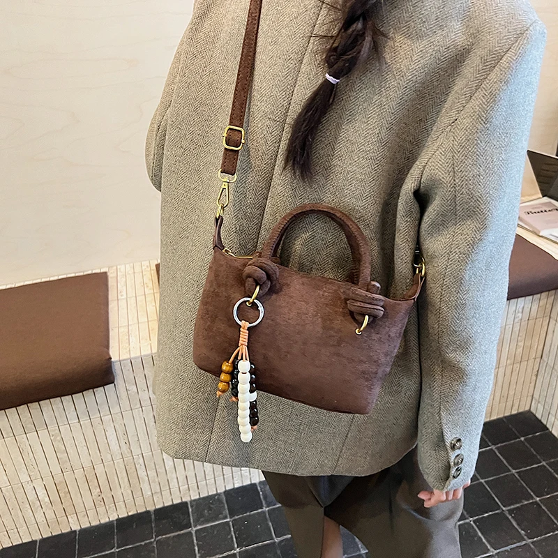 LEFTSIDE Women Small Suede Crossbody Bag 2025 Winter New Retro Short Handle Shoulder Bag Luxury Designer Handbags and Purses