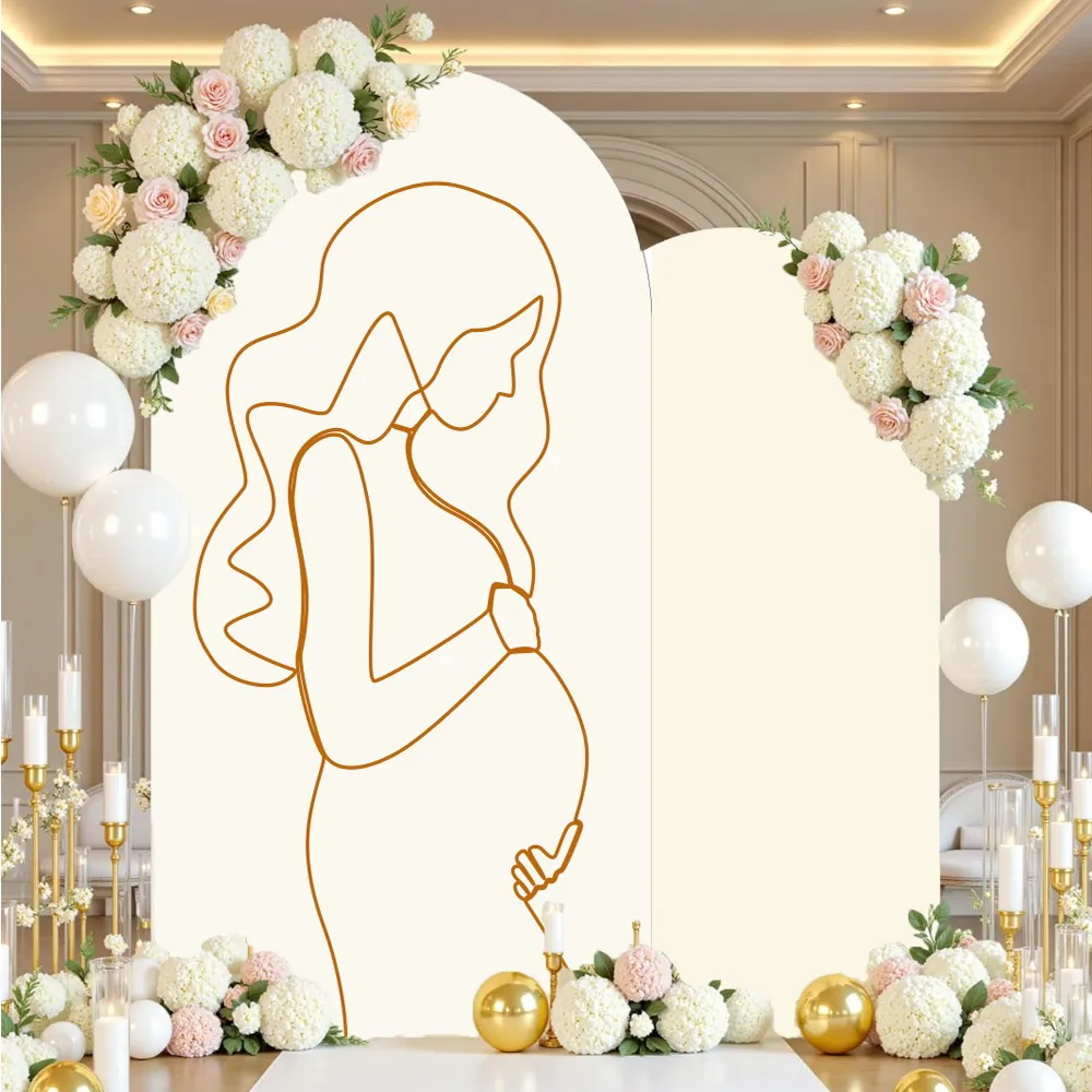 

Beige Baby Shower Party Decor Arch Backdrop Cover Oh Baby Pregnant Portrait Customize Elastic Arched Photography Background