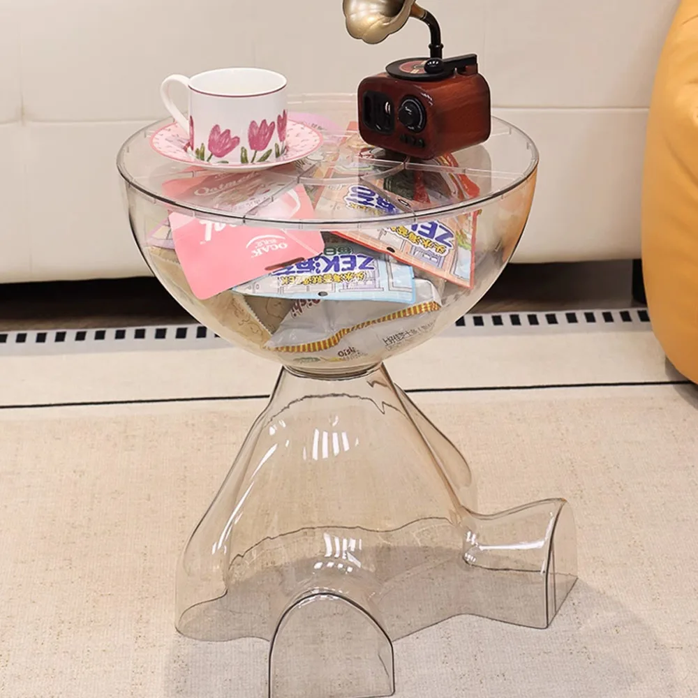 Transparent Advanced Small flat head coffee table cream style, home living room sofa side table table, round side table