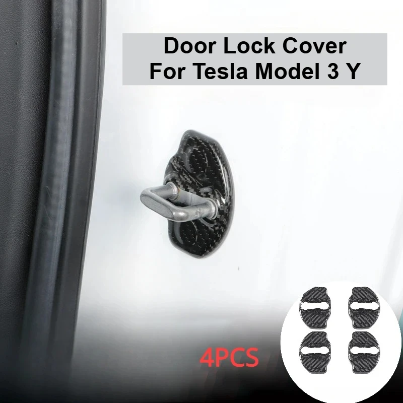 

4pcs Door Lock Cover for Tesla Model 3 Y 100% Real Dry Carbon Fiber Door Latches Protectors Guard Protective Covers Sticker