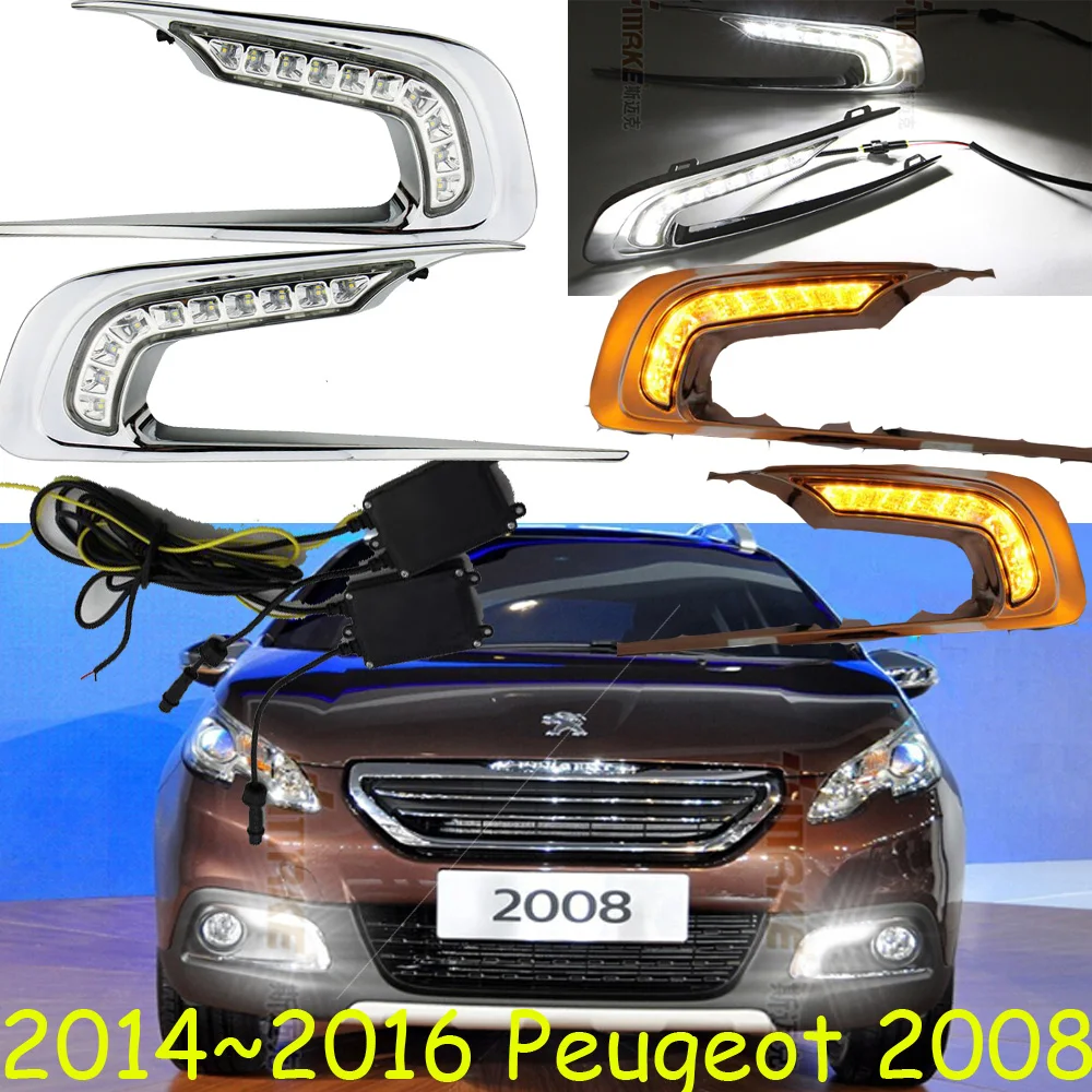 car bumper headlight for Peugeot 2008 daytime light 2014~2016y motor car accessories LED auto headlamp for fog light