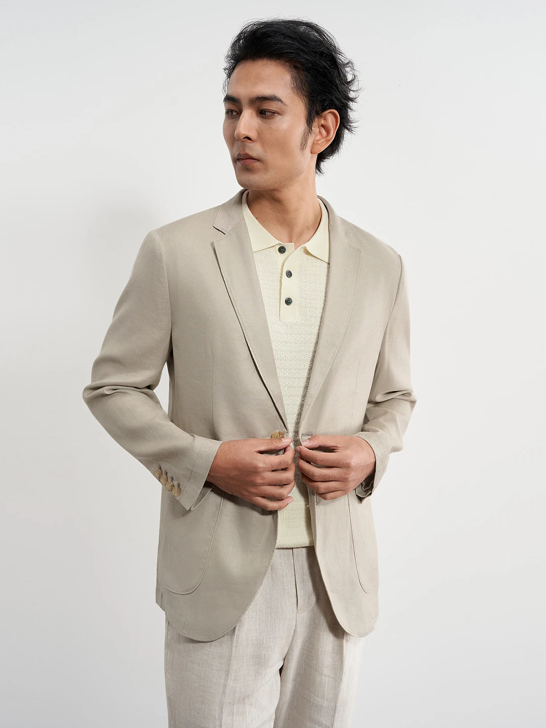 Men's 55% Linen Blazer Champagne Casual Sport Coat Wrinkle Resistant Easy Care Lightweight Breathable Jacket for Wedding Summer