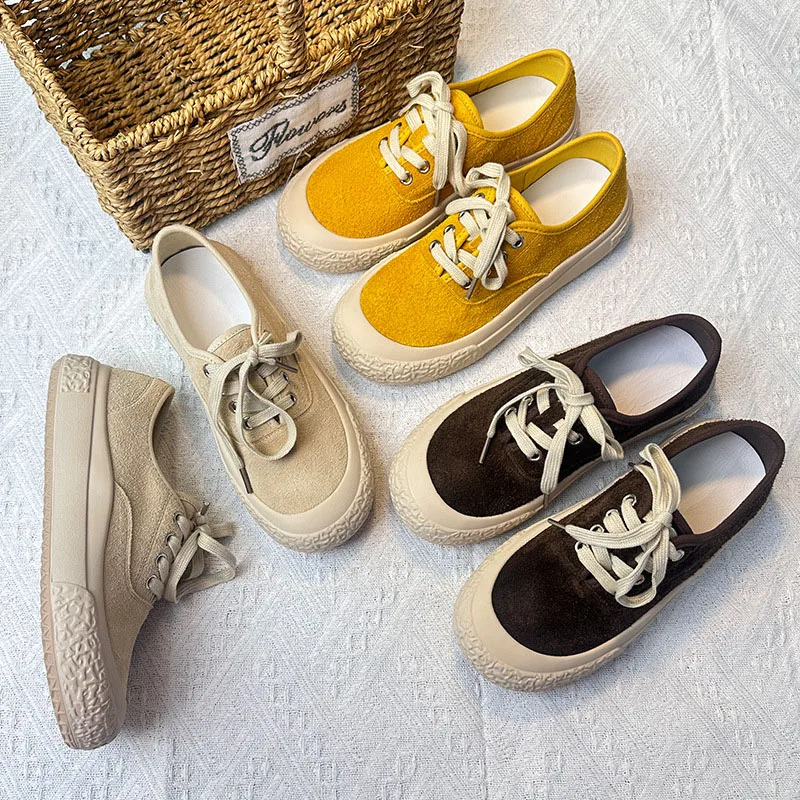 

XMWRLW/2026, весенне-осенние женские туфли на плоской подошве из натуральной кожи, модные женские туфли на плоской подошве со шнуровкой, нескользящие женские осенние кроссовки