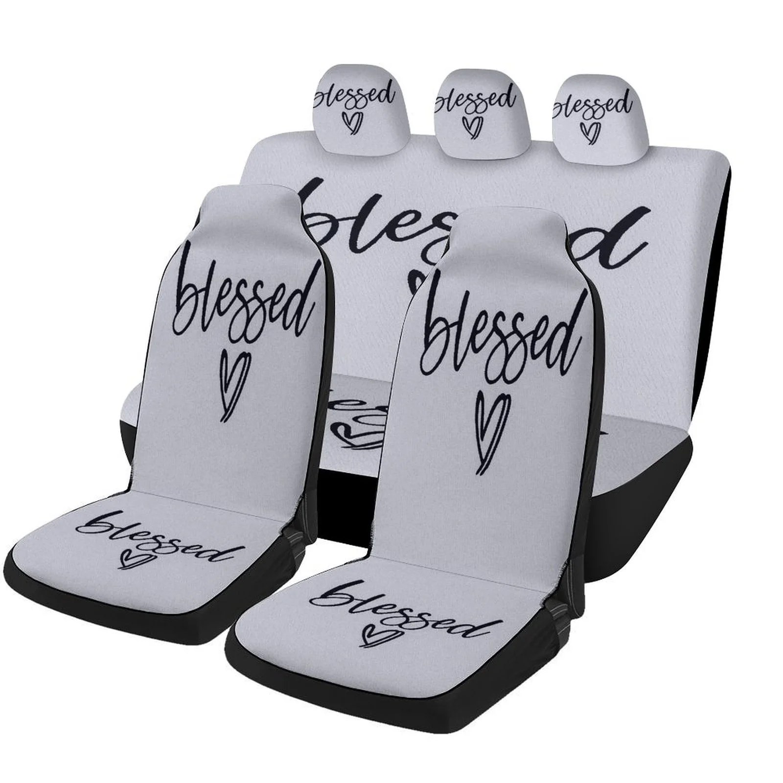 Blessed Heart Designed Car Seat Cover Set For Most Cars, Trendy Novelty High-quality Car Seat Protector Covers Full Set, Univers