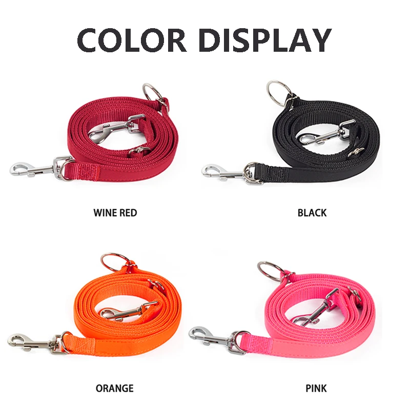 Nylon solid color diving material multi-functional dog leash comfortable and not tight pet seven-way leash