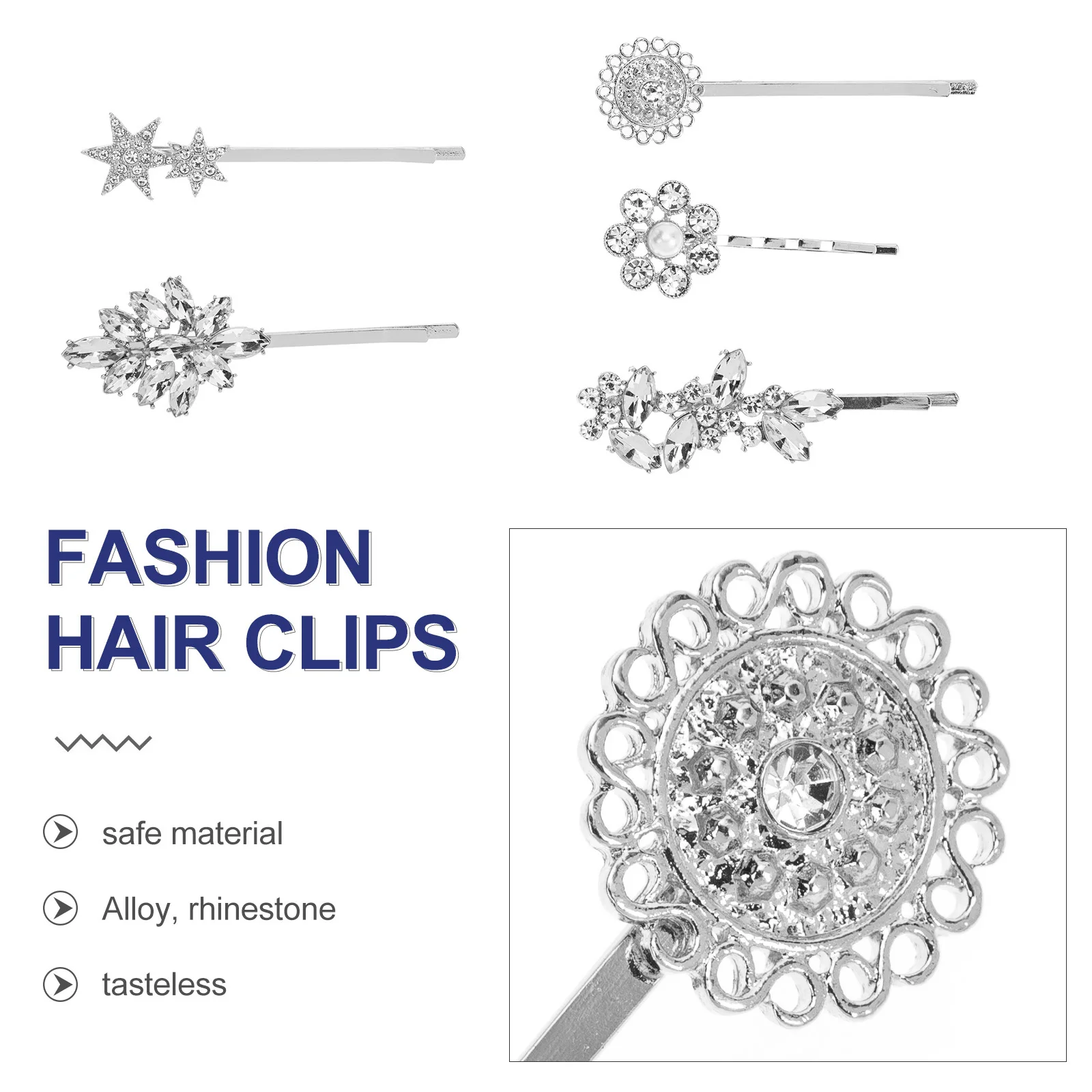 

5Pcs Pearl Hair Clips Rhinestones Crystal Flower Barrette Charming Hair Accessory for Women Star Hairpin