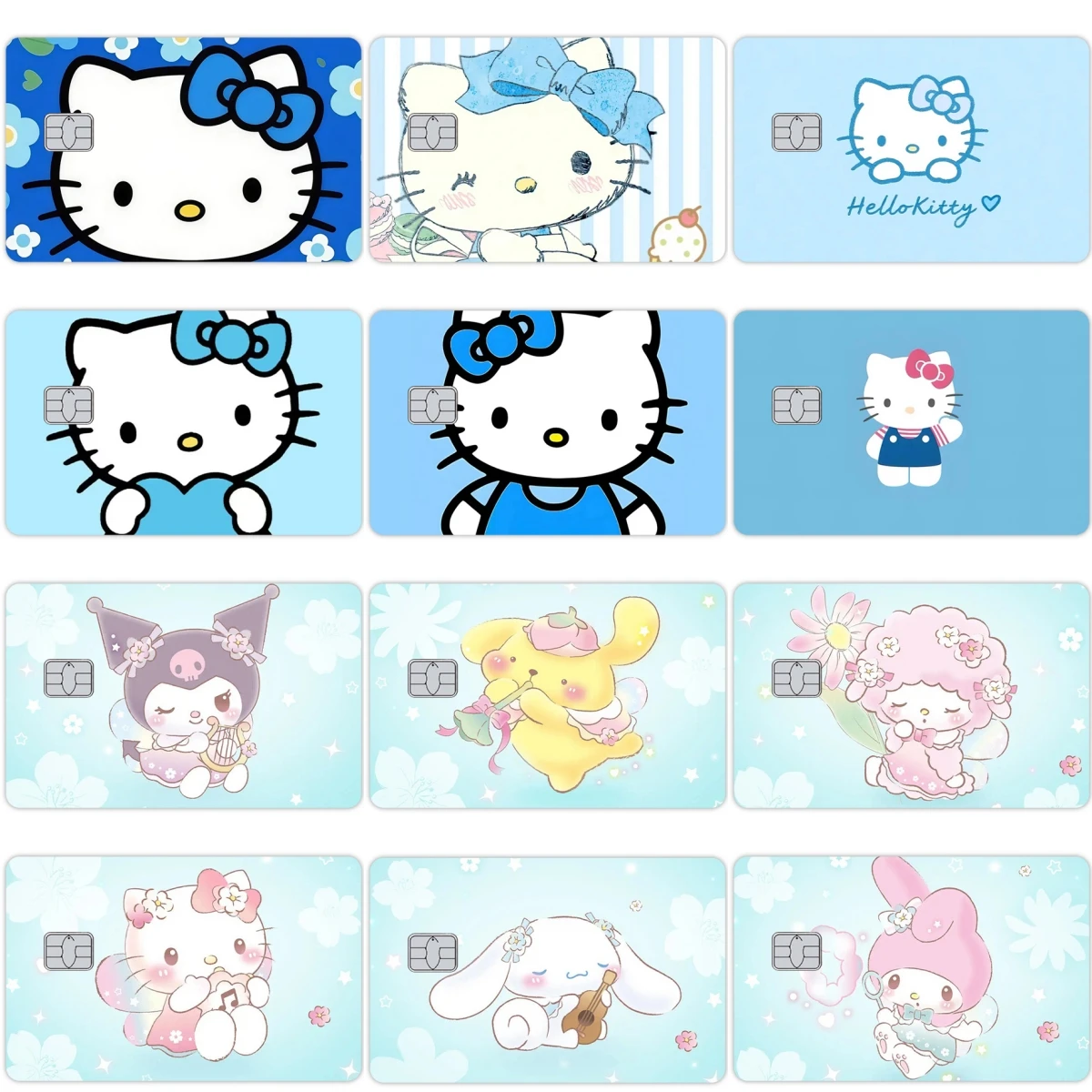 

Anime Cinnamoroll Kuromi MyMelody Blue Series Diy Kawaii Credit Debit Card PVC Stickers Little Twin Star Cartoon Film Skin Cover