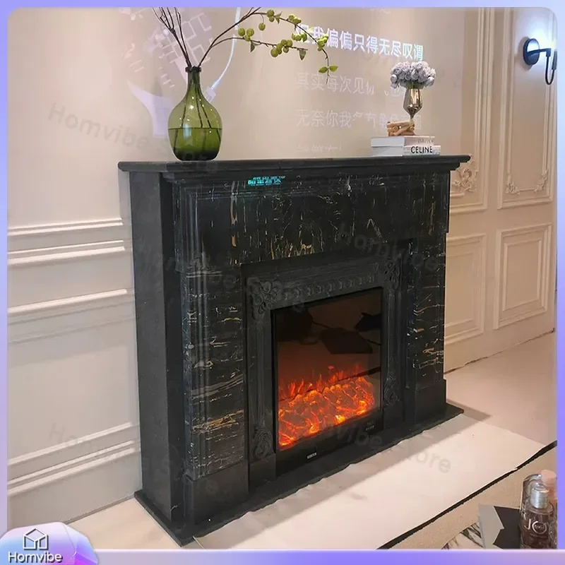 for Marble French Fireplace Black Gold Flower Stone Retro Simple American Living Room Decor Eyeswoon Style Mantel