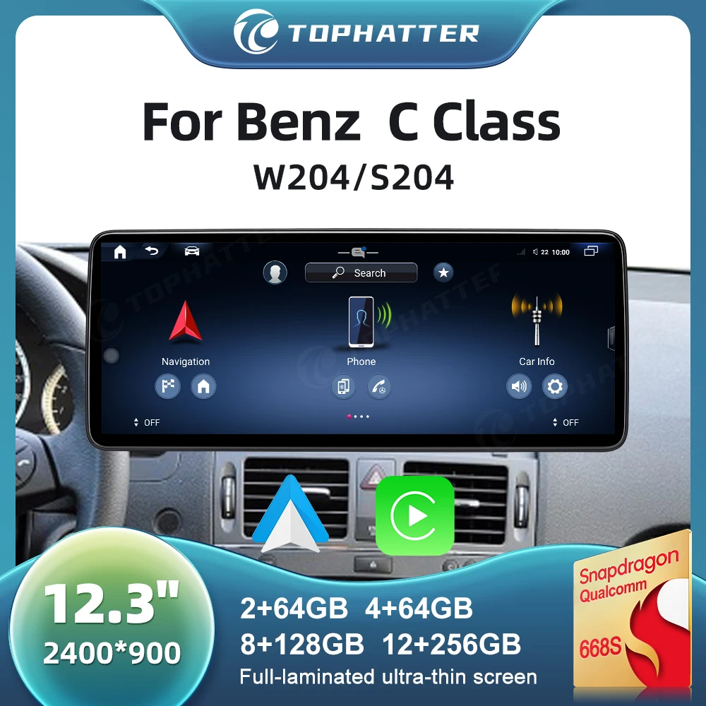 

12.3 inch Car Radio For Mercedes Benz W204 S204 C Class NTG4.5 CarPlay Android Auto Multimedia Player Head Unit Screen 360