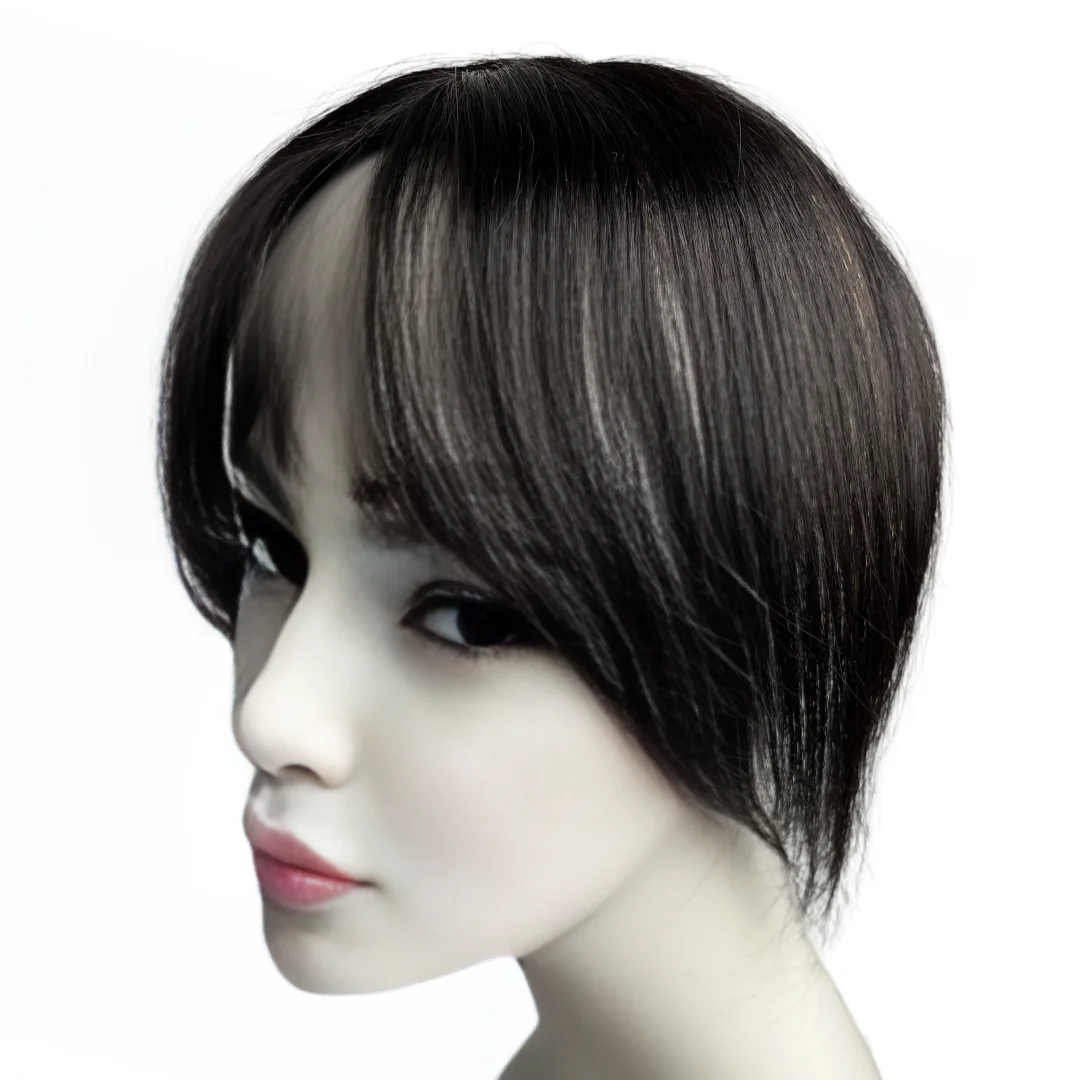 Satifresion 100 % Echthaar-Clip-in-Pony für Frauen, dünner werdendes Haar, 3D, natürlich, gebogen, dünner seitlicher Pony, gefälschte Fransen, einfach zu tragen – Detail 21