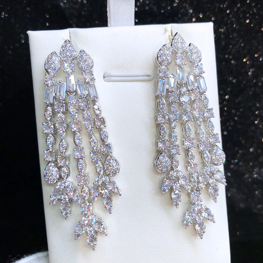 

Missvikki Shiny Romantic Trendy Dangle Earrings Cubic Zirconia for Women Wedding Trendy Party Show Lady Gift High Quality