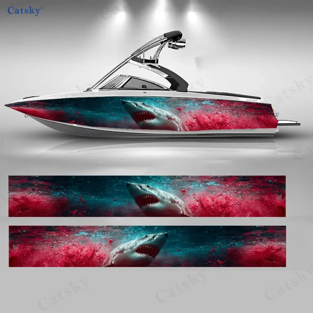 Bloody Wave Shark Attack Fierc Dangerous Unique Boat Sticker Vinyl Ship Pontoon Deck Boat Fishing Decorative Pontoon Boats Decal