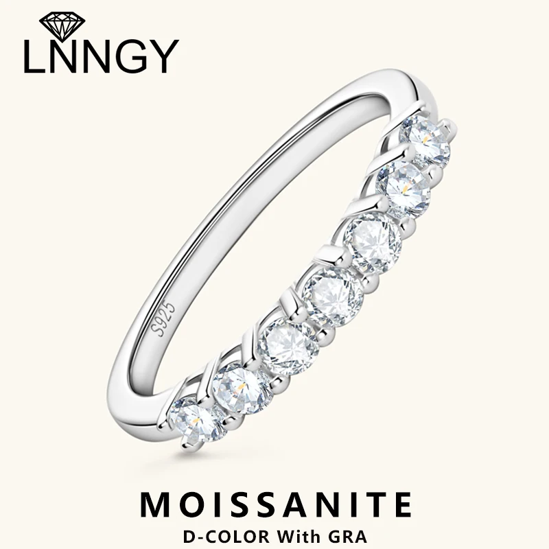 

Lnngy 3mm Moissanite Ring 925 Sterling Silver 7-Stones Wedding Bands for Women Girls Half Eternity Bijoux Bague Jewelry Gift