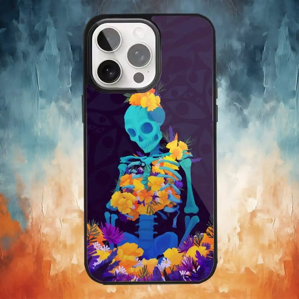 Esqueleto crânio arte caso de telefone para iphone17,16,15,14,13,12,11 plus, pro max magnético para carregamento sem fio magsafe