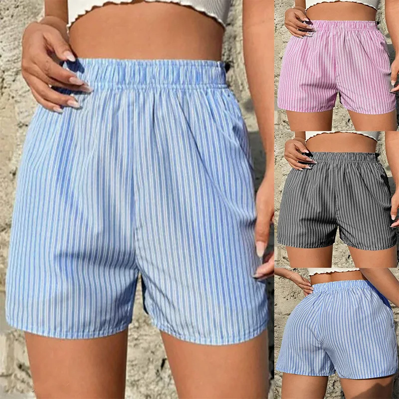 New Fashion Casual Loose Pocket Striped Women's Shorts 2024 Summer Comfort Home Pajama pants Beach Short S-3XL