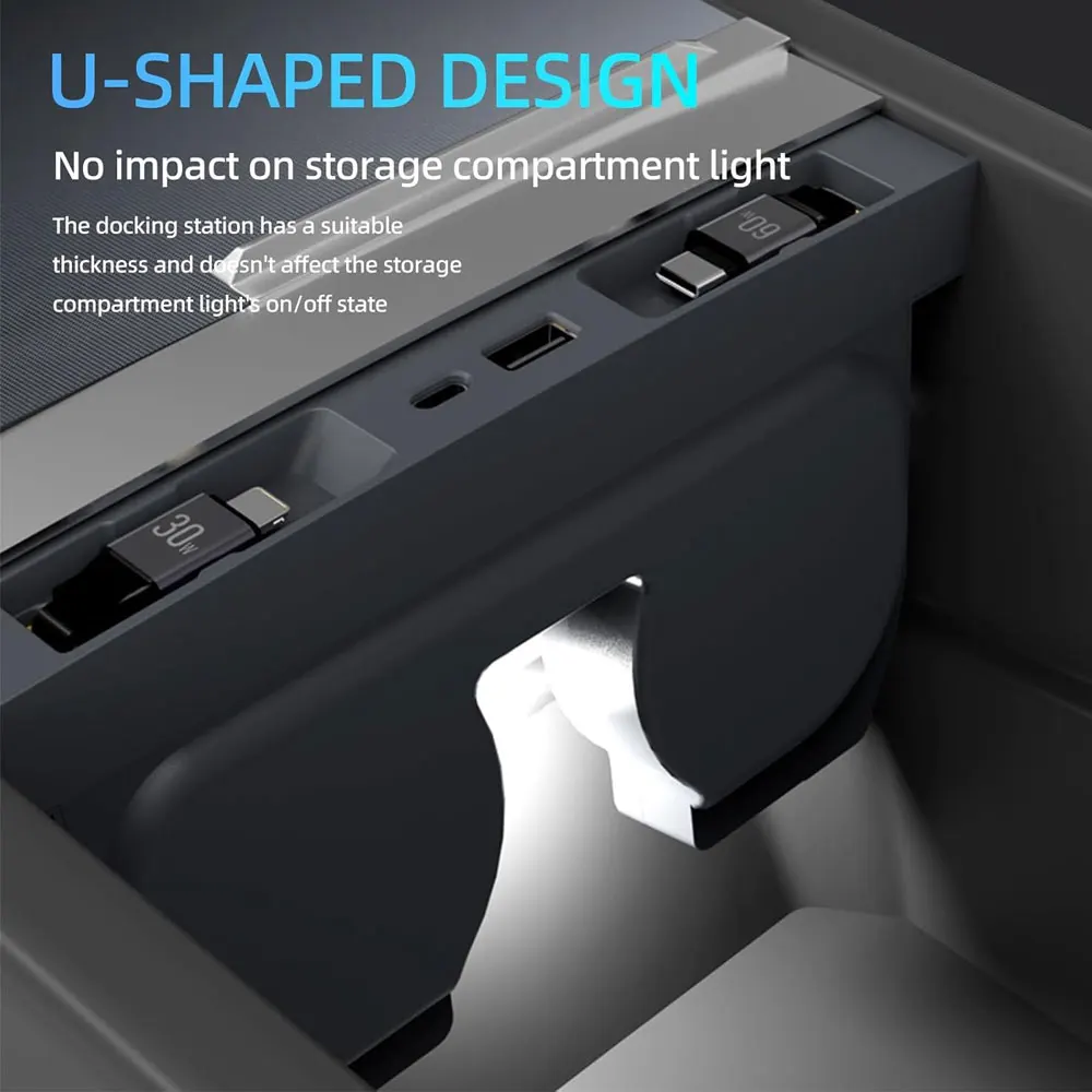 USB-Hub-Ladegerät für Tesla Model Y Juniper 2025-2026 & Model 3 Highland 2024-2026 Mittelkonsolen-Dockingstation Zubehör – Detail 7