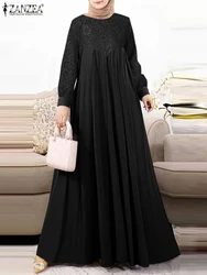 ZANZEA 2024 Autumn Long Sleeve Long Dresses Elegant Islamic Muslim Fashion Lace Patchwork Abaya Robes Loose Women O Neck Vestido