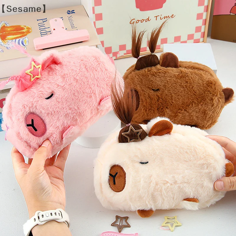 New Cute Capybara Plush Pencil Case Cosmetic Bag Guinea Pig Pen Pouch Large Capacity Pencil Bag School Supplies Stationery Box