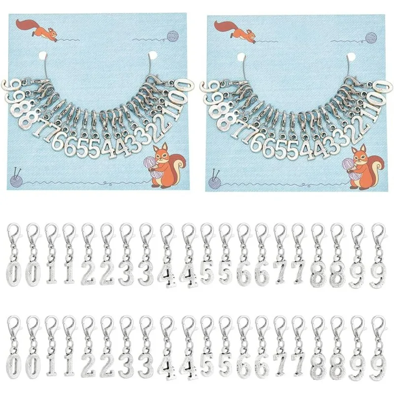 40 Pcs 0-9 Number Stitch Markers, Alloy Crochet Marker Charms Removable Lobster Clasp Locking Stitch Marker for Knitting Weaving