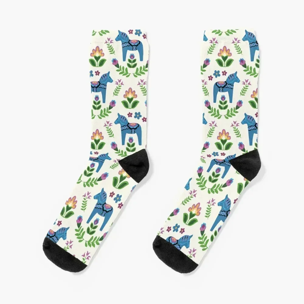 Swedish Dala Horses Blue Socks Stockings compression short Lots Men's Socks Luxury Women's