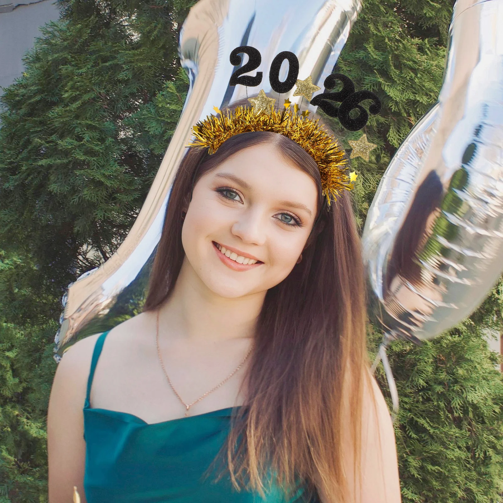 

2pcs 2026 New Year Headband Glitter Star Tinsel Hair Hoops Holiday Party Decoration Festive Headwear For Women Kids Christmas