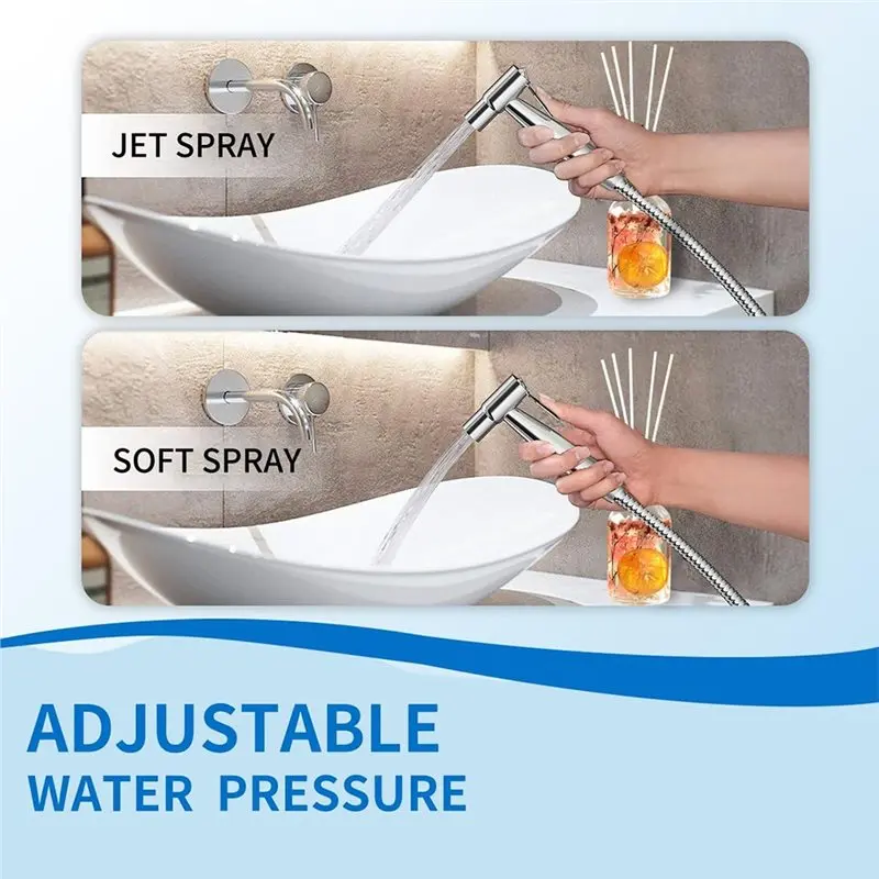AB66-Handheld Toilet Bidet Sprayer Set Kit Stainless Steel Hand Bidet Faucet Bathroom Hand Sprayer Shower Head