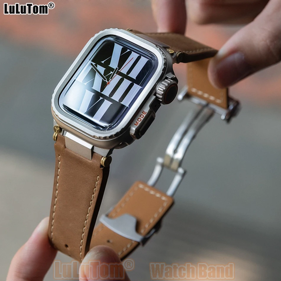 Leather Band for Apple Watch Band Ultra 3/2/1 Ultra 49mm Series 11 10 46/45/44/42mm SE 9 8 7 6 5 4 Men Luxury Replacement Strap