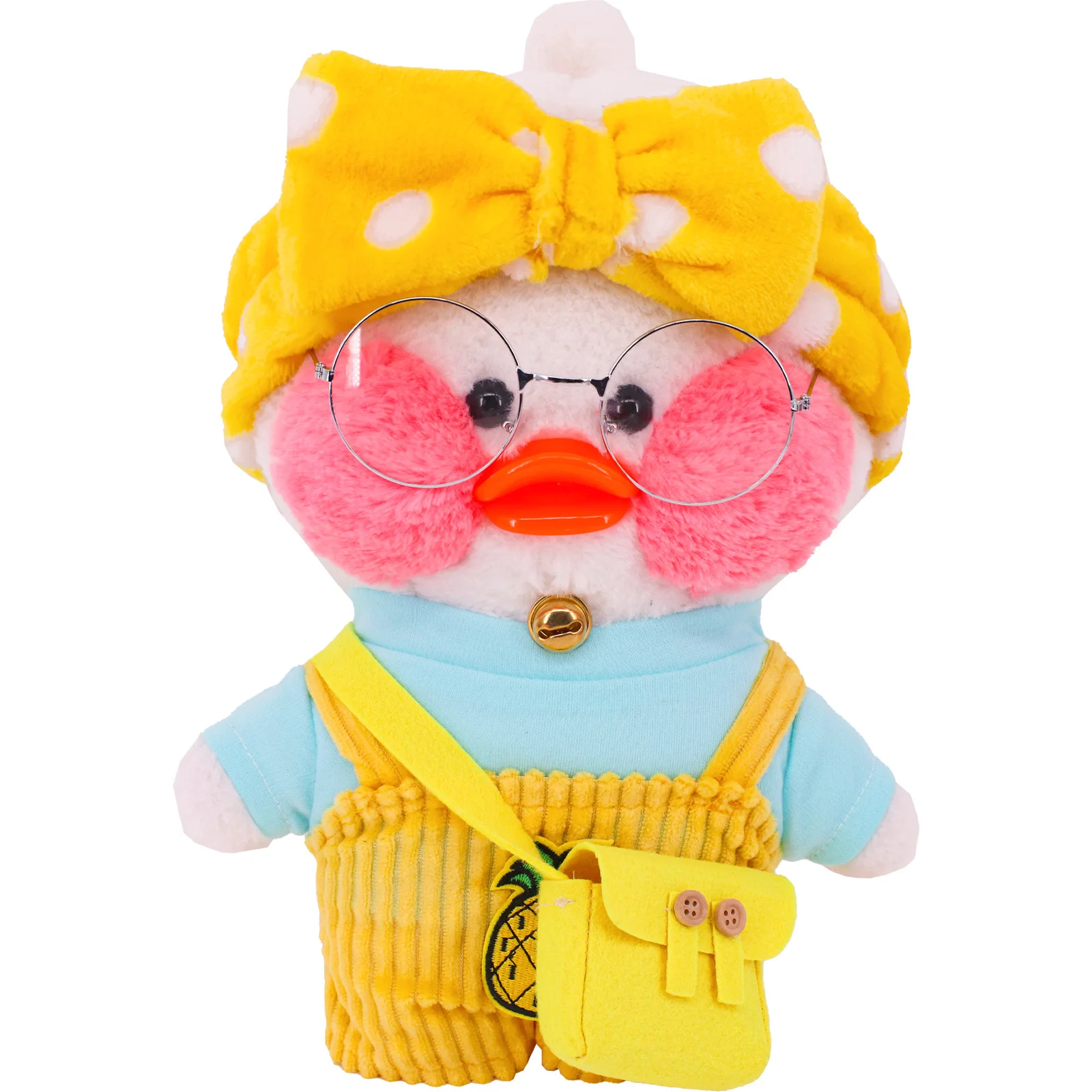 2 pezzi vestiti per bambole anatra gialla + borsa peluche vestito carino Fit 30cm lalafanfan Cafe Duck Doll Kawaii bambole animali giocattoli per bambini nascita