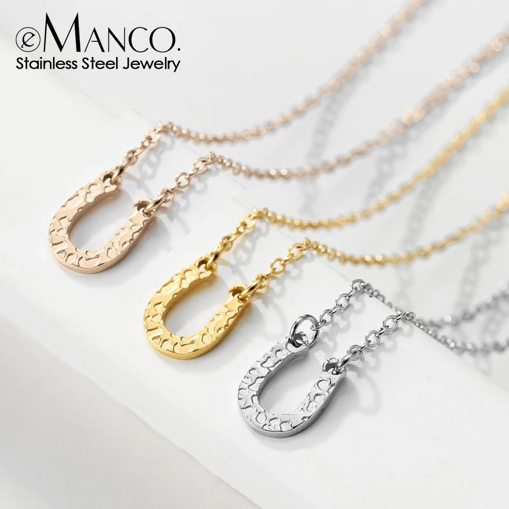 eManco Stainless Steel U-Shaped Hammered Fashion Stainless Steel Necklace Punk Necklace Ladies Necklace Charm Necklace