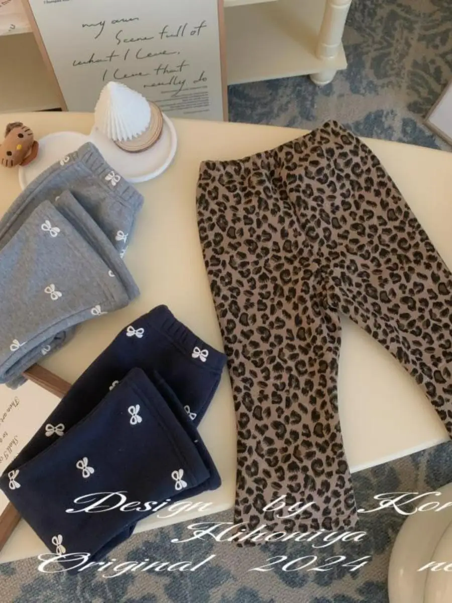 

Детские брюки-клеш с леопардовым принтом для девочек, весна-осень, повседневные, модные, универсальные, с завышенной талией...