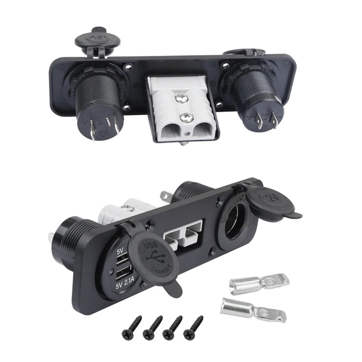 12V 24V Flush Mount Car Anderson 50A Current Socket Cigarette Lighter Socket Install Bracket Recharge Panel Kit