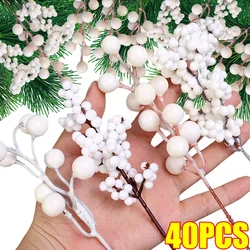 40/4PCS Artificial White Berries Stems Christmas Berry Branches Fake Fruit Flowers DIY Wedding Party New Year Home Decorations