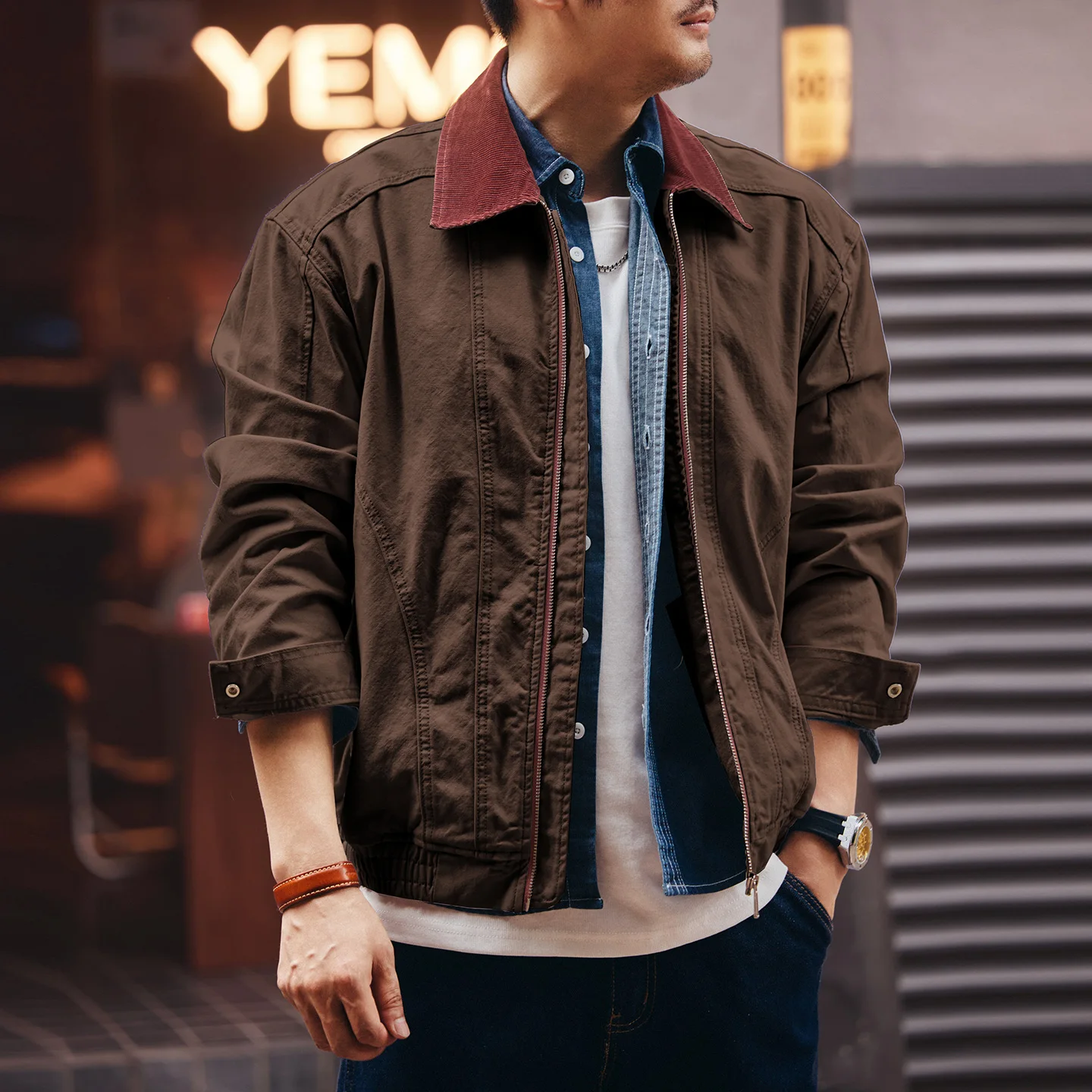 The new autumn American-style pure cotton men's jacket with a loose and casual Barn-style work jacket for men