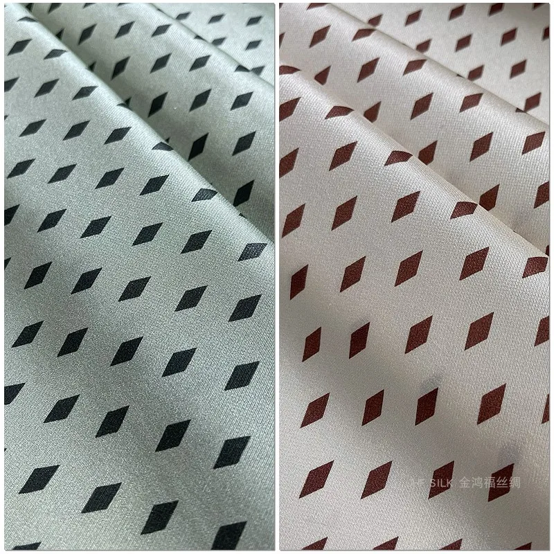 

Роскошная эластичная ткань из шелкового сатина для платьев с геометрическим ромбовидным принтом, элегантная