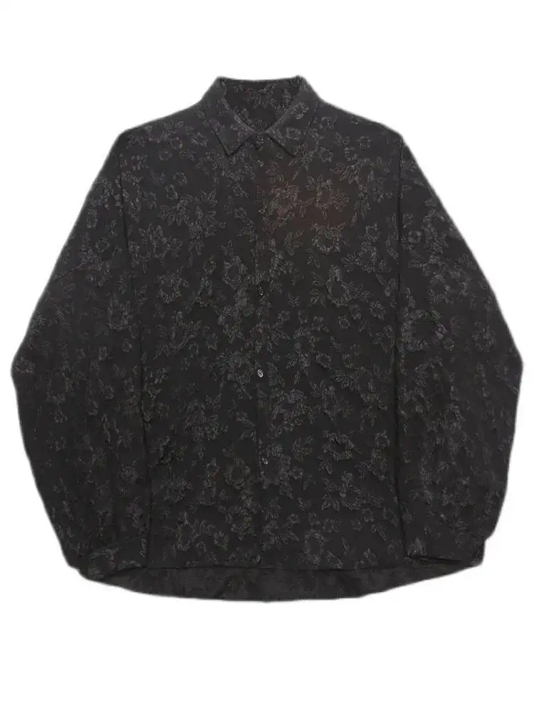 

XITAO мятая жаккардовая рубашка, свободная модная однотонная повседневная рубашка с отложным воротником, новый универсальный топ с рукавами «летучая мышь» WMD5191