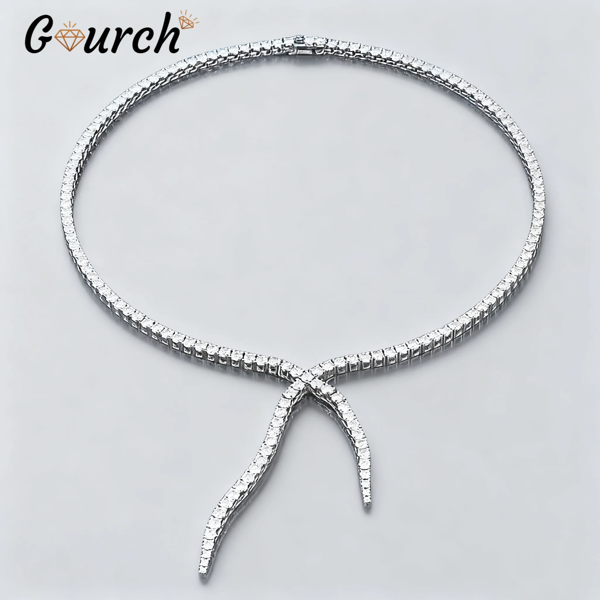 Gourch Moissanite Necklace S925 Sterling Silver Full Diamond Fringe Luxury Pendant for Women's Gift Elegant Party Band Jewelry