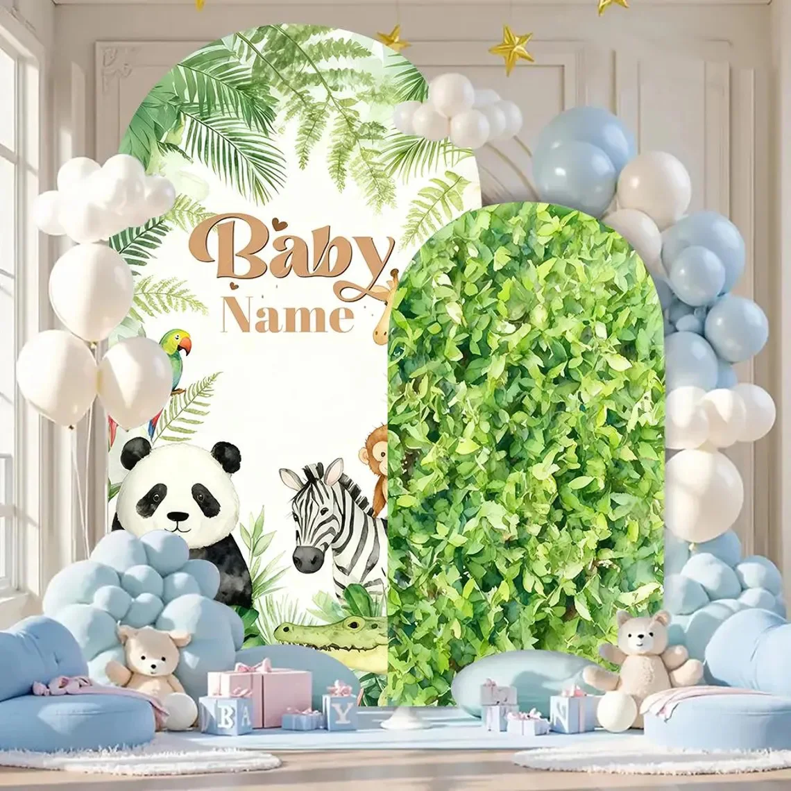 

LS 2-Sided Arch Cover Cute Panda Palm Tree Decoration Backdrop Baby Shower Arch Wall Children 1st Birthday Party Prom