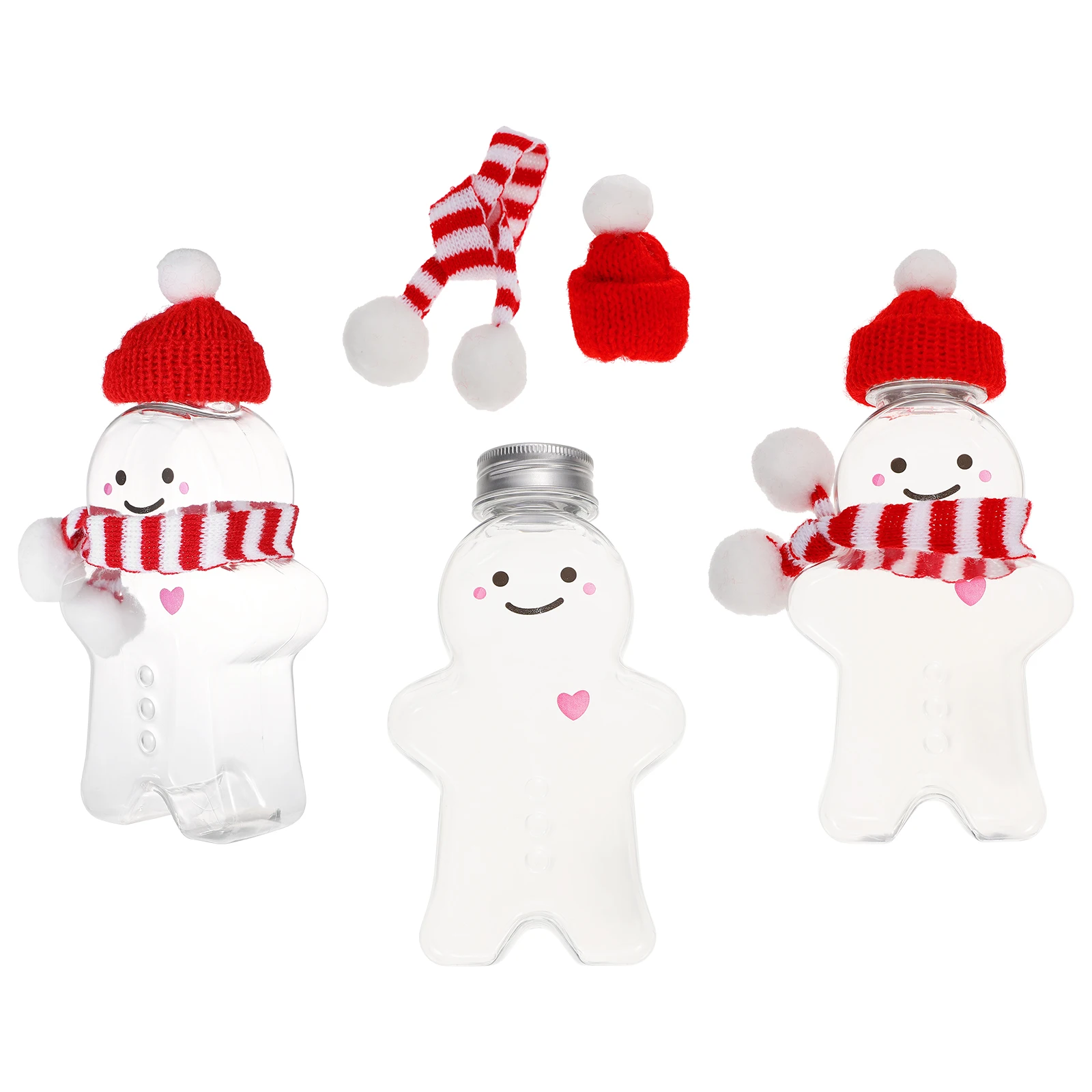 

3 Sets Clear Plastic Juice Bottles Christmas Gingerbread Man Beverage Bottles With Scraf Hats Christmas Candy Party Favors 350ml