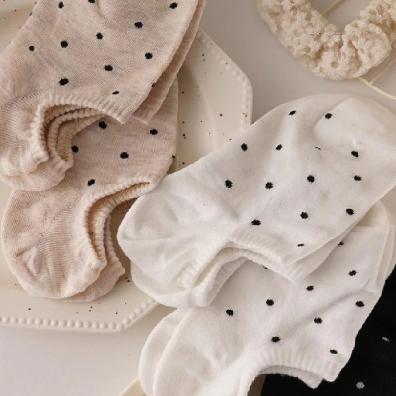 Chaussettes bateau à pois pour femmes, chaussettes fines d'été, 4 paires