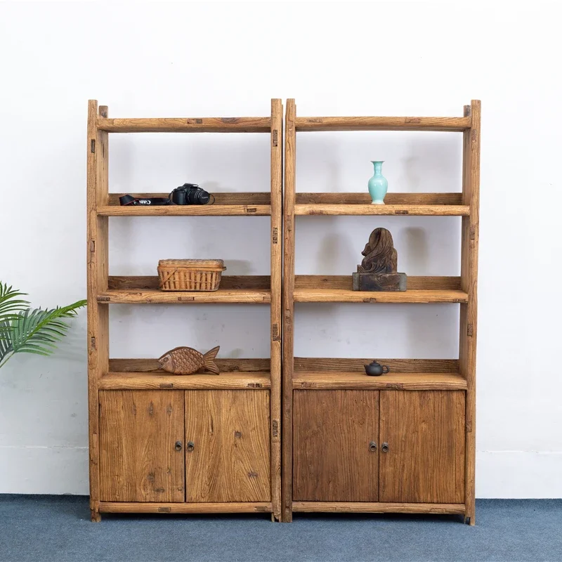 Old elm bookshelf tea shelf retro floor display Bogu shelf Duobao Pavilion Chinese solid wood storage bookcase