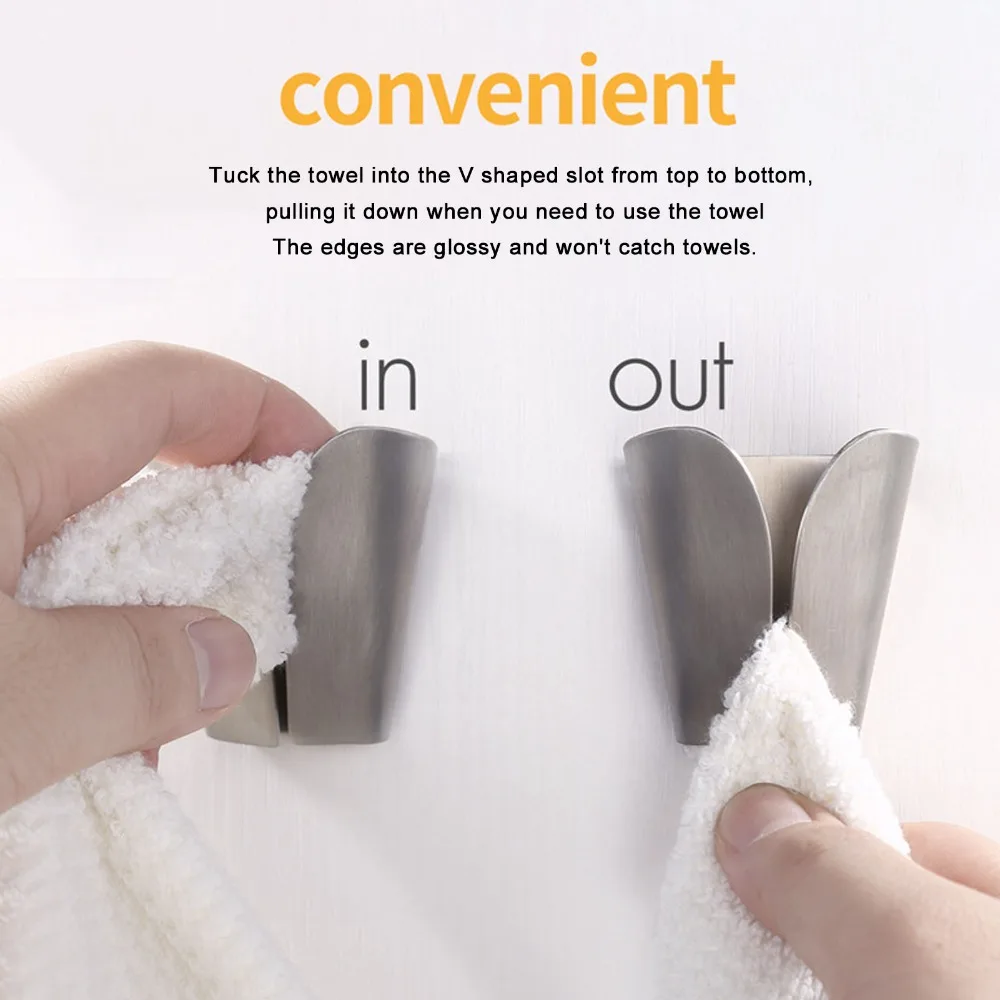 2 PCS Stainless Steel Towel Hook Hanger Brushed Finish Silver Towel Hook Multi Functional Waterproof Towel Holder