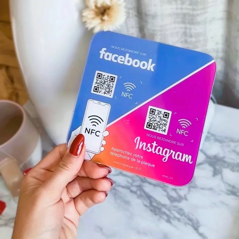 Social media zeichen 2-in-1 google review instagram facebook acryl zeichen nfc tippen oder scannen google review zeichen qr code plate display