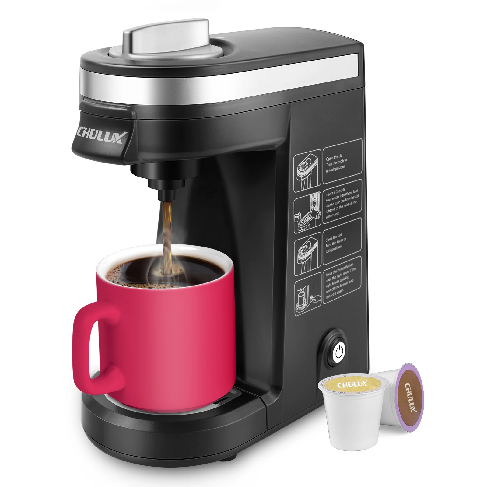 1pc Brew Delicious Coffee In Seconds With CHULUX Upgrade Single Serve Coffee Maker - 12oz Fast Brewing, Auto Shut-Off, And One-B