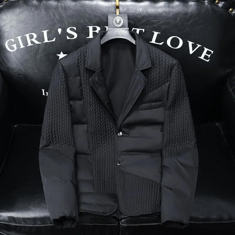 

Faionable Casual Men's down Jaet Rice Ear Suit Winter New Arrival Trendy Urban Leisure White Du Feather Filled Coat