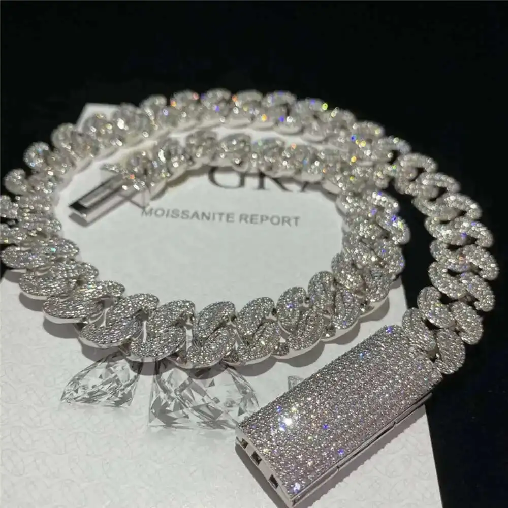 

Fine Jewelry Top Rank Luxury Jewelry 15mm Width Heavy Miami Cuban Link Chain Big Boss Moissanite Diamond S925 Cuban Necklace