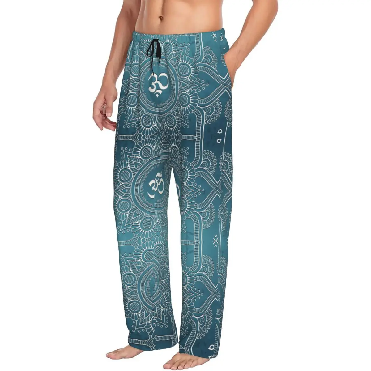 Pantaloni da pigiama Mantra personalizzati Indumenti da notte da uomo Cintura elastica Om Yoga Mandala Buddismo Pantaloni da salotto per il sonno con tasche