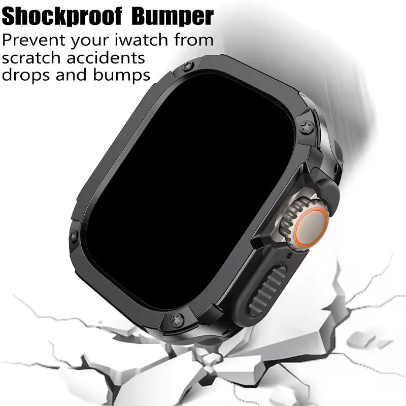 2-in-1-Hülle für Apple Watch Cover 38 42 mm 49 mm 41 mm 45 mm 40 mm 44 mm, stoßfester Schutz, Stoßstangengehäuse für iWatch Ultra 9 8 7 6 5 4