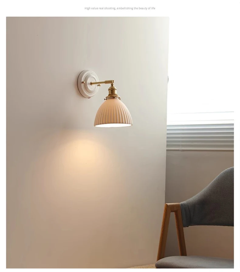 Nordic Wall Lamp White Ceramic Lampshade Bedside Lamp Bedroom Living Room Bathroom Mirror Light French Retro Home Decor Wandlamp