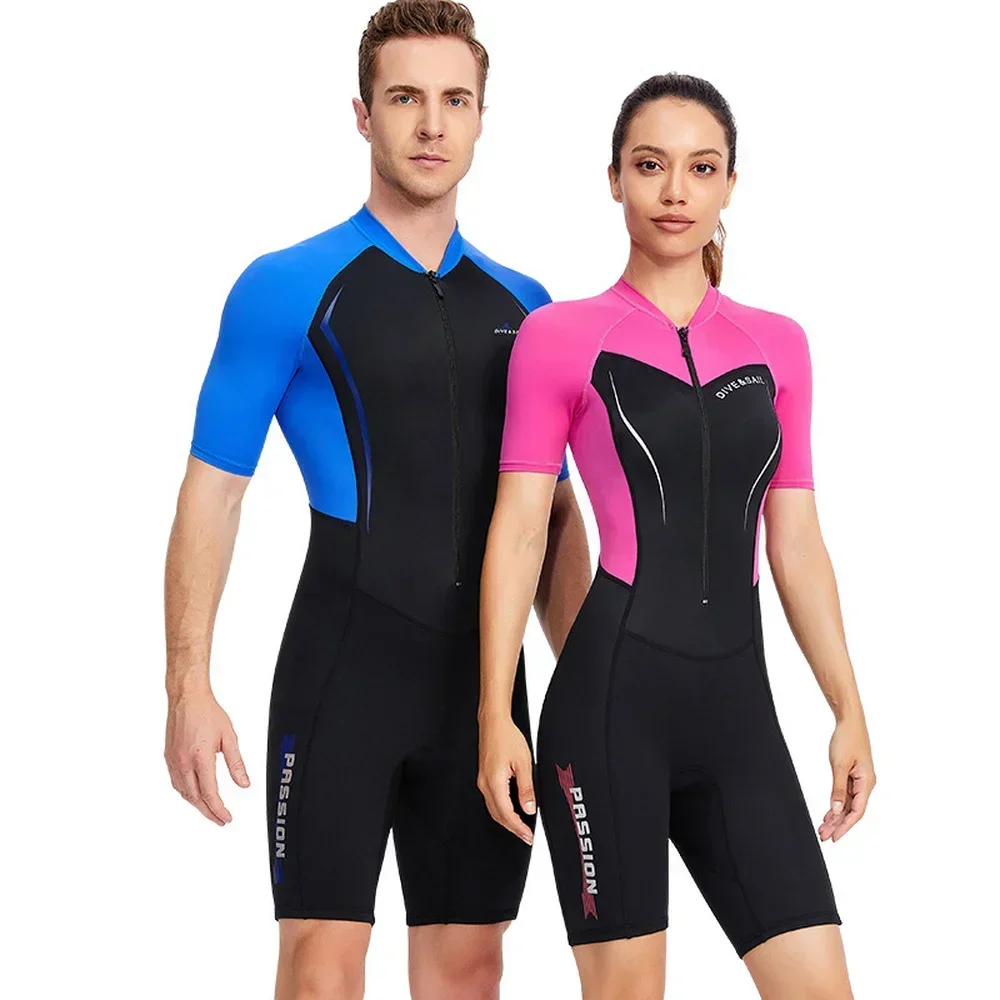 1.5MM Neoprene Diving Suit Men Women Fashion Color Matching Short-sleeved Shorts One-piece Swimsuit Quick-drying Surf Suit