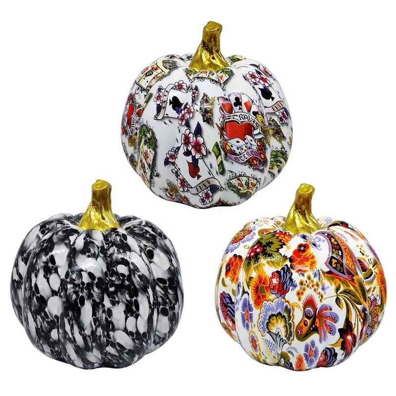 

Resin Colorful Pumpkin Figurine Halloween Art Desktop Crafts Ornament for Home Bedroom Living Room Office Gift Drop shipping